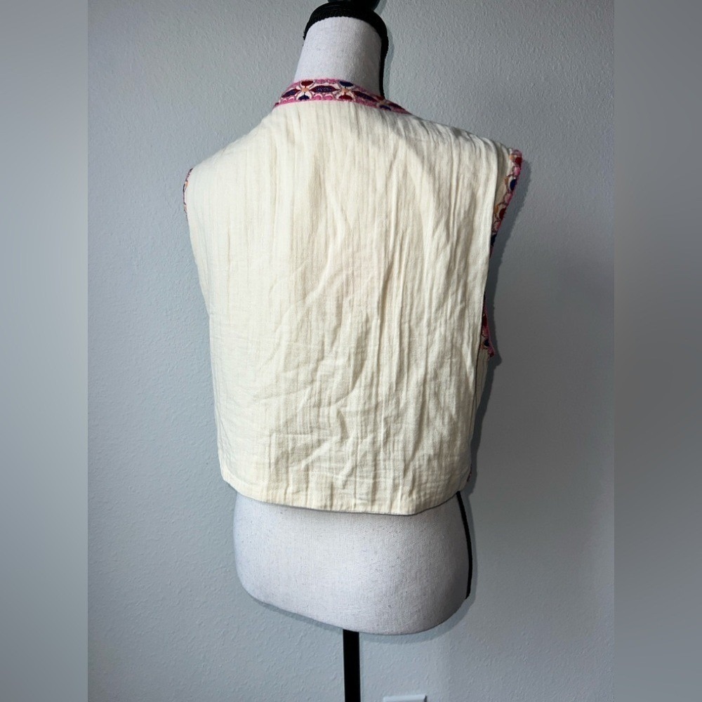 Zara open front embroidered boho vest hippie Medium - Picture 8 of 16